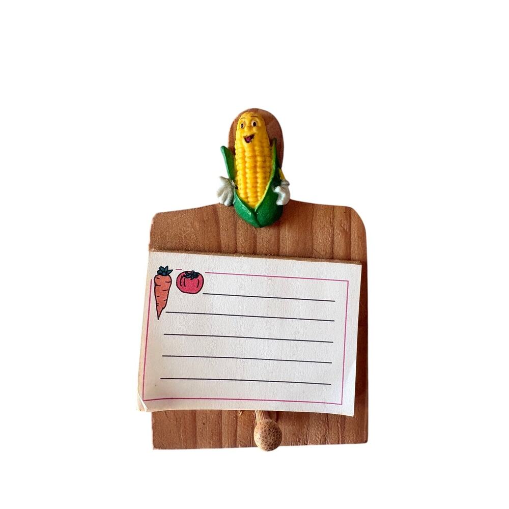 Vintage Wooden Corn Memo Pad Holder Kitchen Wall Hanging Shopping List Note Pad